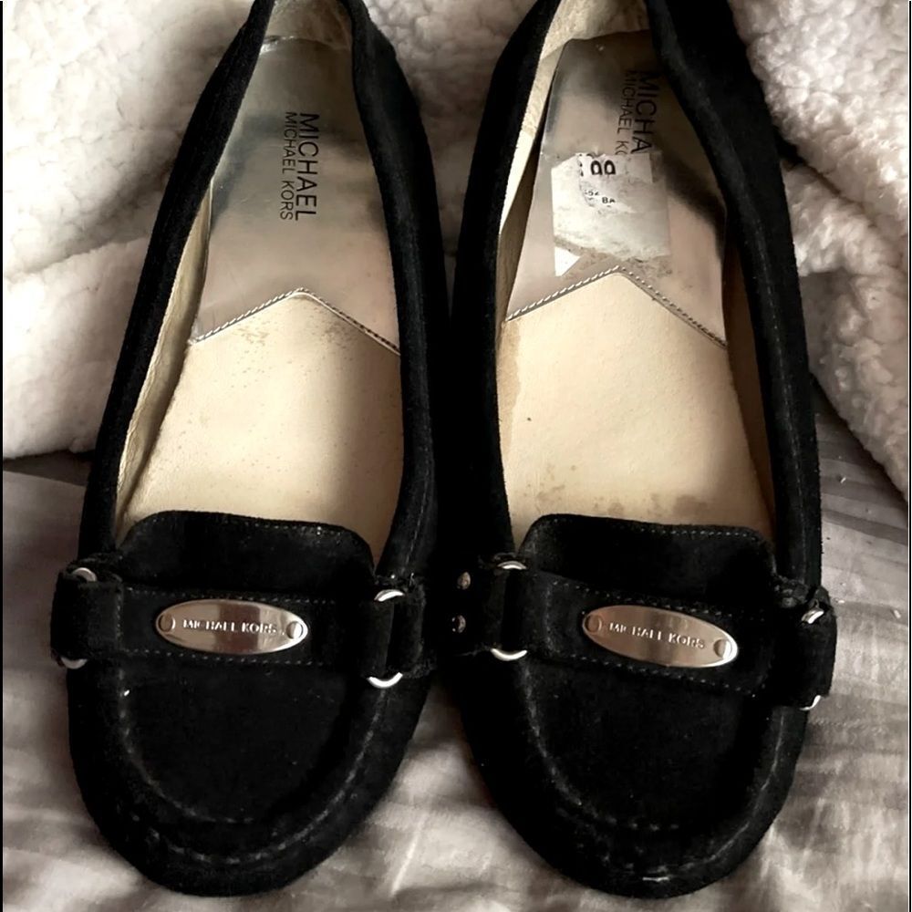 Mk michael Kors black suede signature logo loafers/shoes flats
